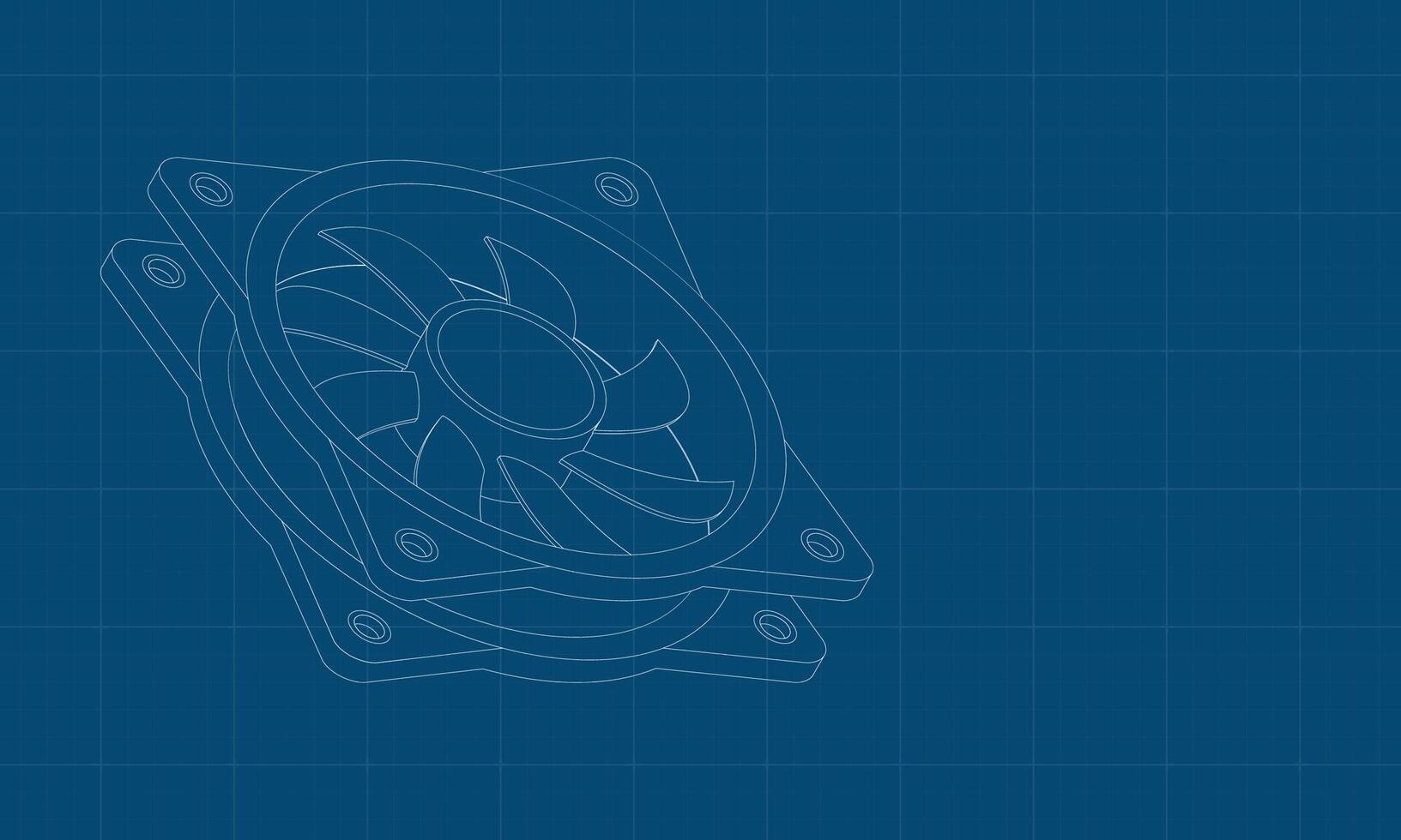 Isometric computer fan blueprint. Computer fan cooler. Isometric of PC case fan. Computer hardware components, illustration. vector