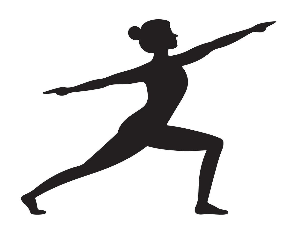 Woman in Warrior Yoga Pose JogingSilhouette Transparent on Isolated White Background vector