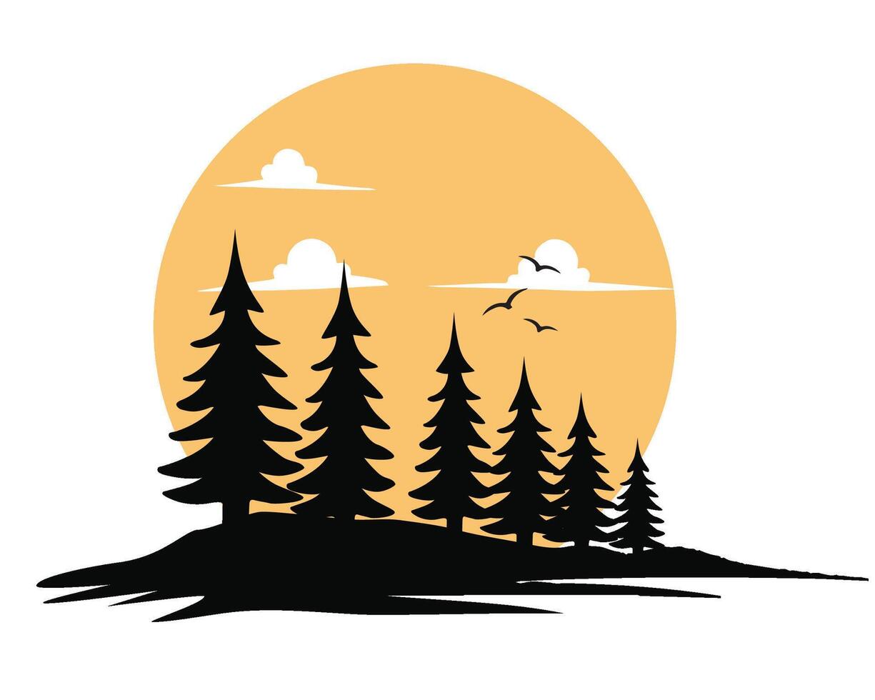 Christmas pine tree sun silhouette illustration on isolated white background with festive black design vector