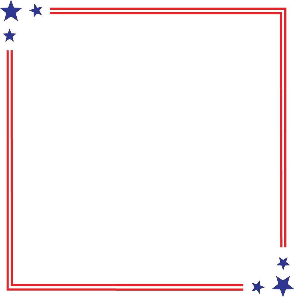 4th of July American Flag Frame Border with Red Stripes, Blue Stars, and Festive Border for Independence Day Celebration - Transparent Illustration vector