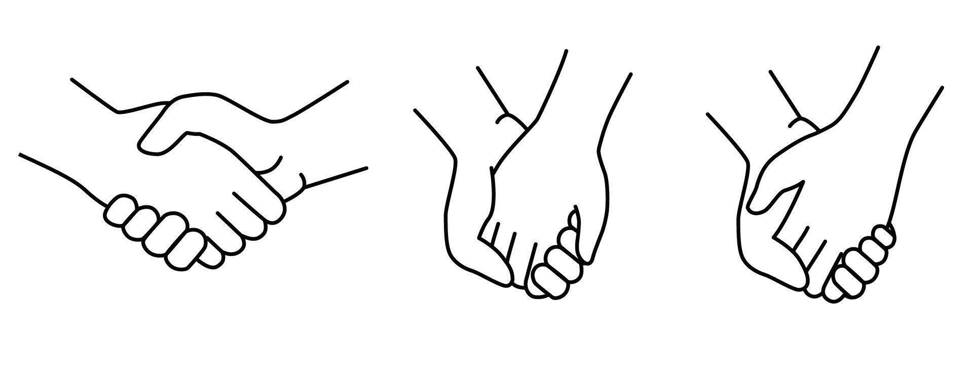 Handshakes and Holding Hands, Simple Line Art on Isolated White Background Transparent vector
