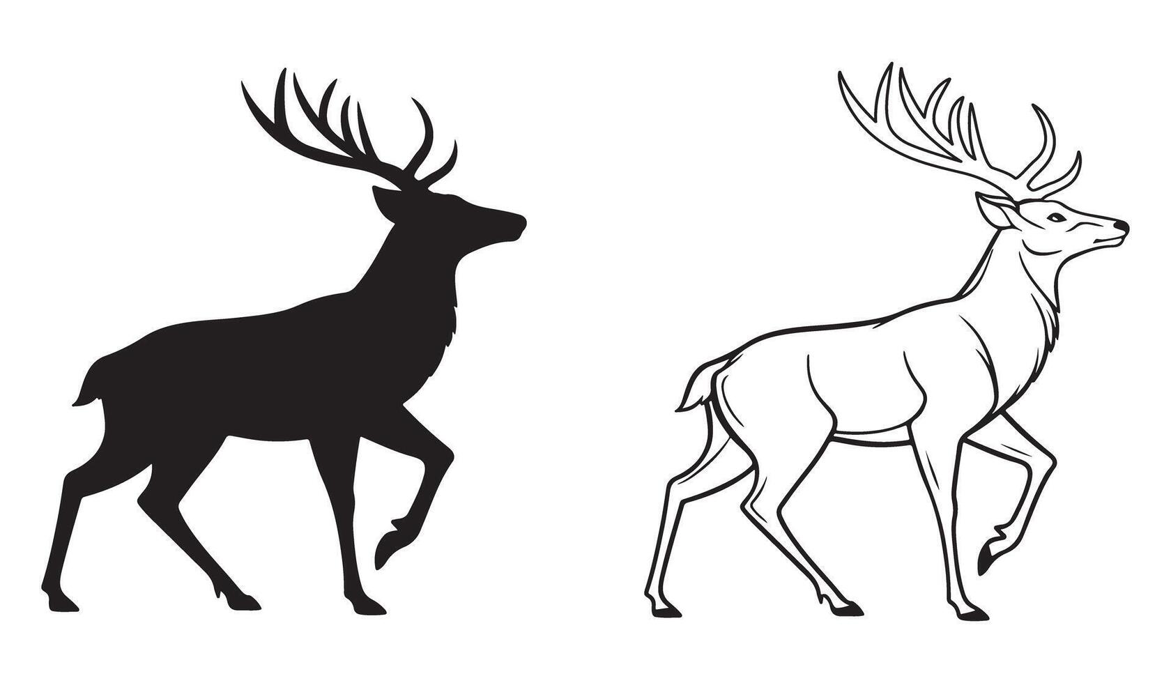 Black and White Deer Silhouette Outline Transparent on Isolated White Background vector