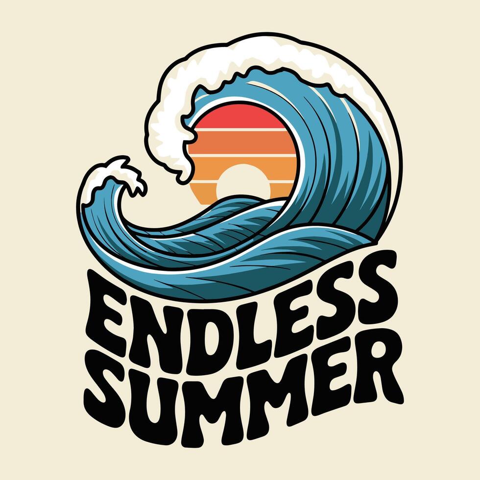 Endless Summer T Shirt Design Retro Sun and Sea Waves vector