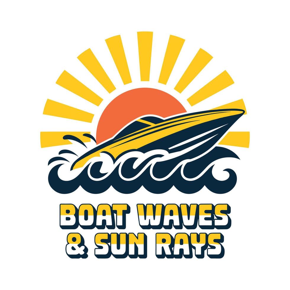 Boat Waves and Sun Rays T Shirt Design Summer Vibes vector