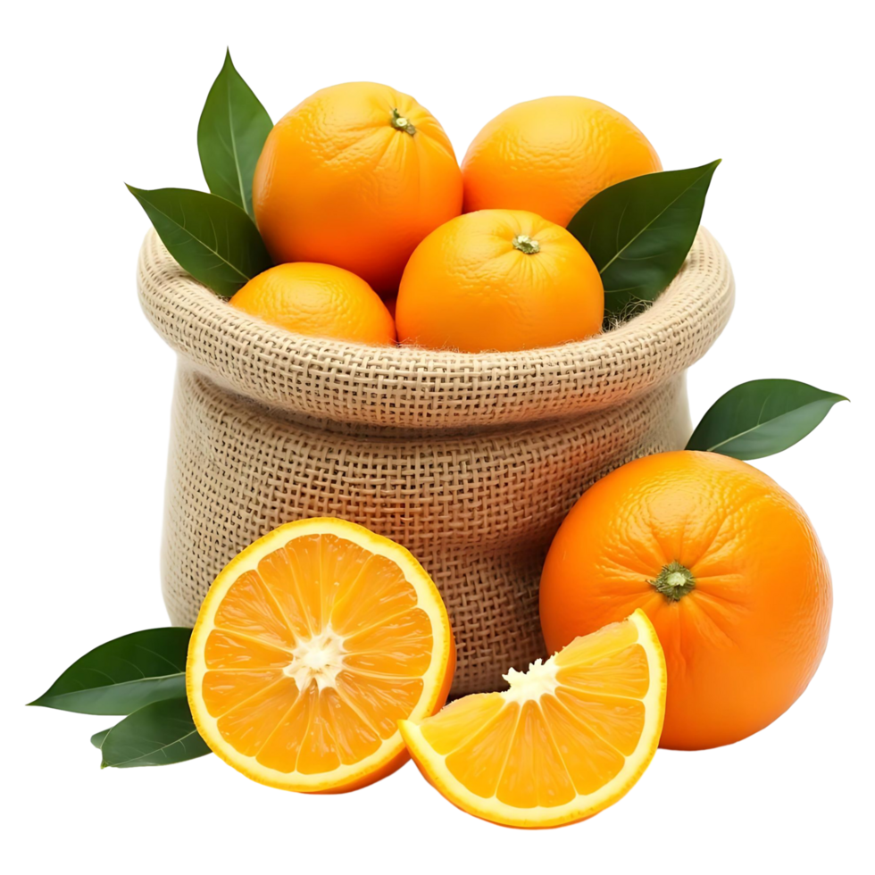 Juicy Oranges with Leaves Organic Farm Produce Stock Photo png