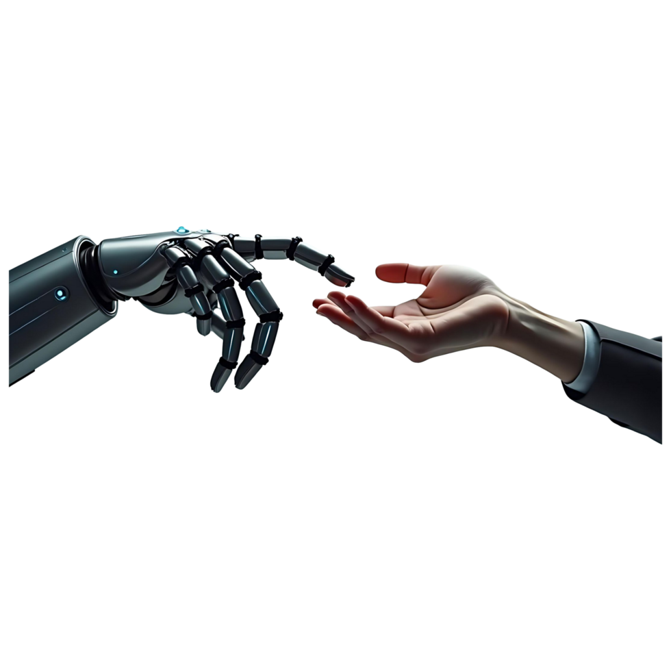 Artificial Intelligence Humanity Robotic Hand Touching Human Hand png