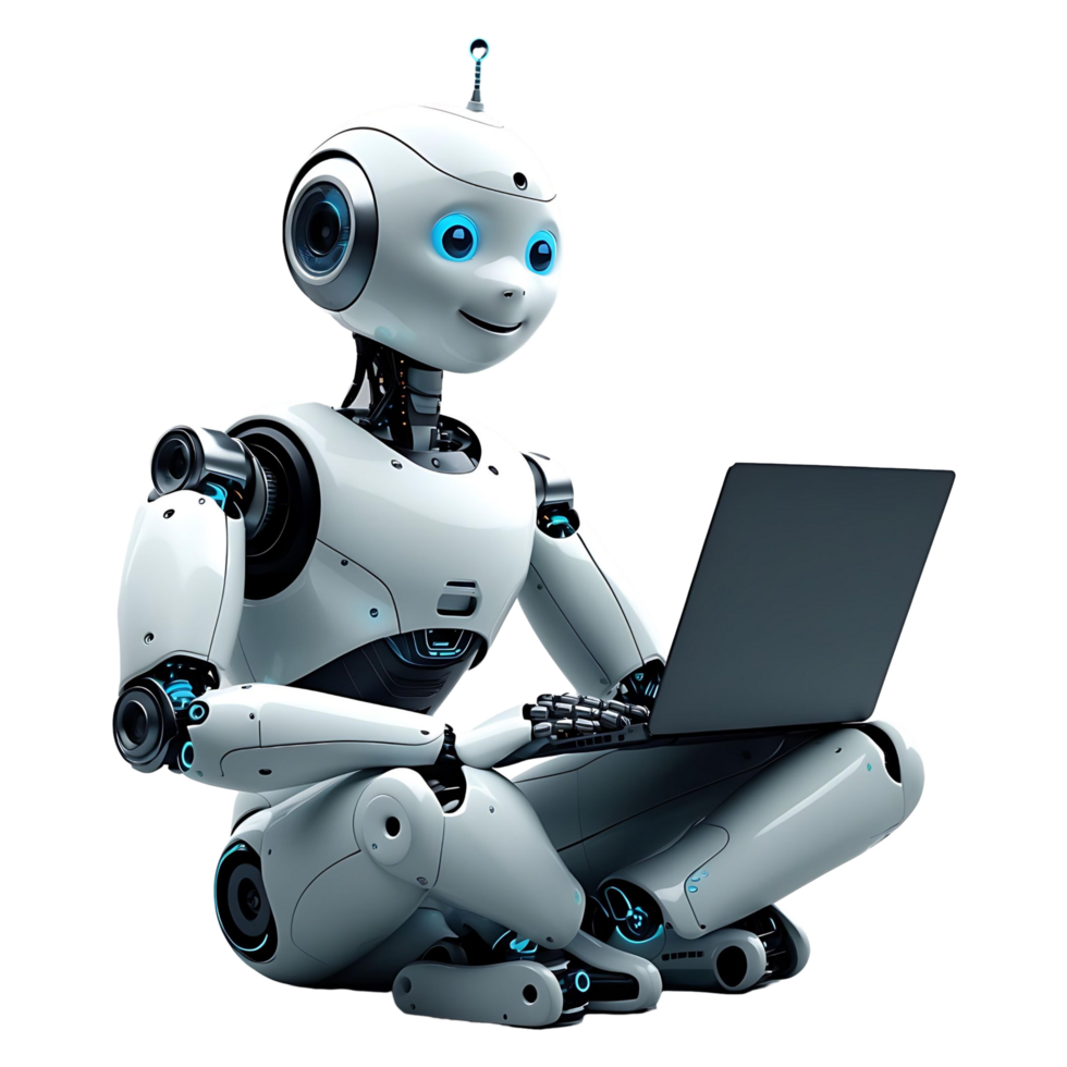 Humanoid Robot Working on Computer Future of Technology Automation png
