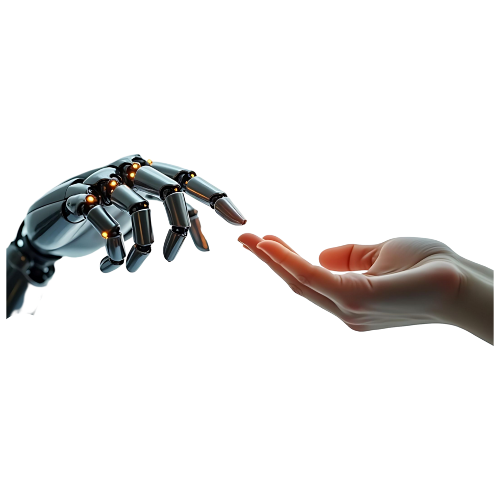 Futuristic Human and Robot Hand Connection AI Technology Concept png