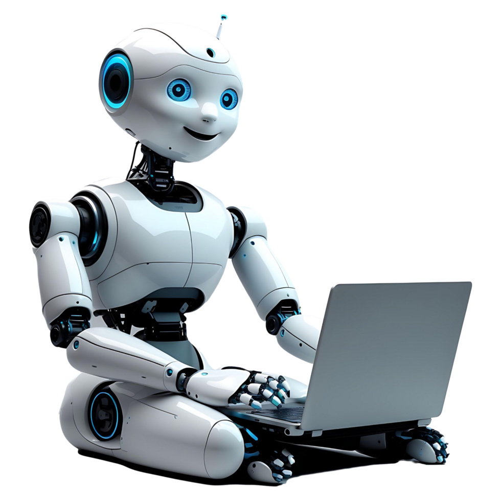 Smart AI Cyborg with Laptop - Innovation Machine Learning Concept png