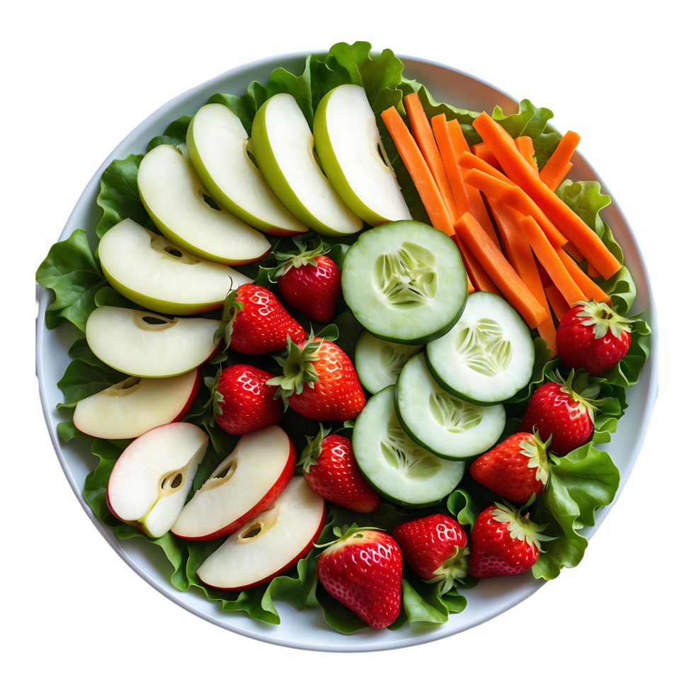 Colorful Assorted Fruits and Vegetables on a Plate Premium Stock Photo png