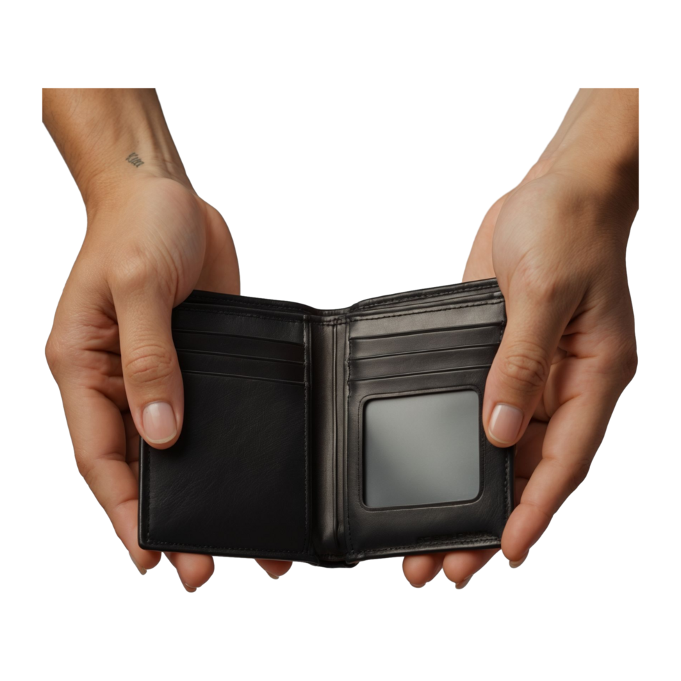 Empty Wallet in Hands Symbolic Stock Image for Financial Hardship png