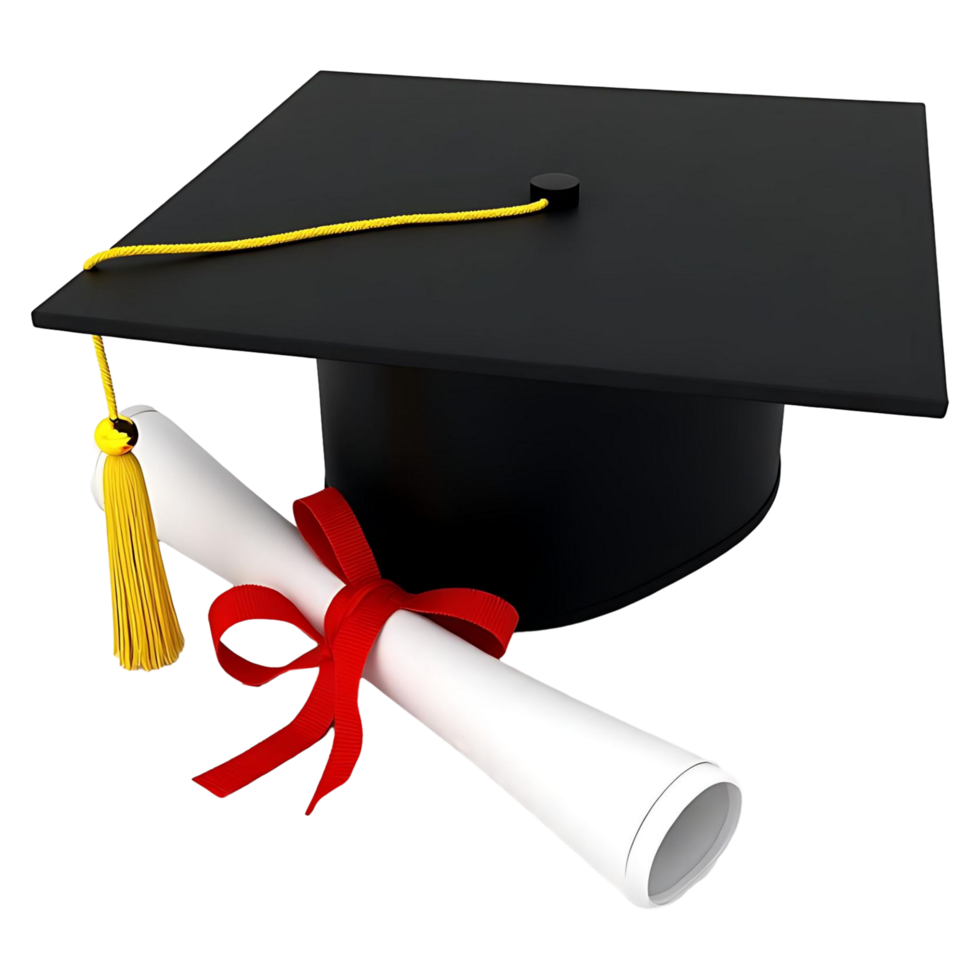 Graduation Cap and Diploma Scroll Transparent Background png