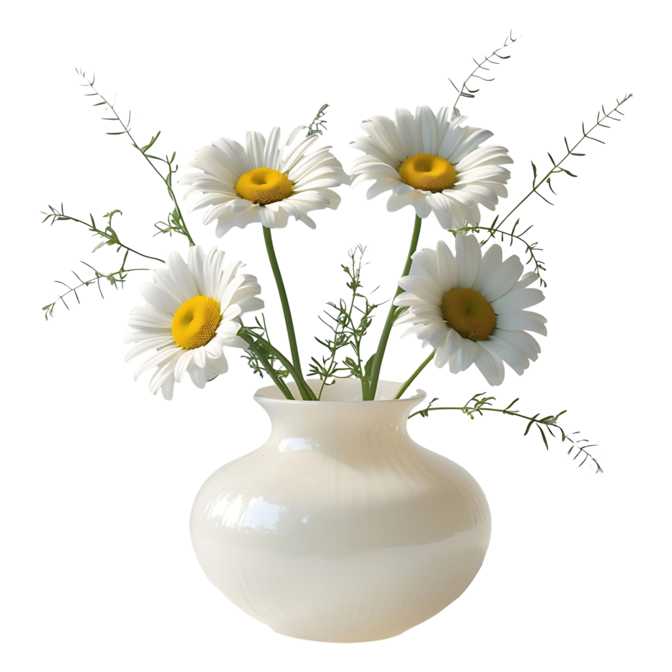 Realistic Daisy Flowers in a Vase Isolated for Designs png