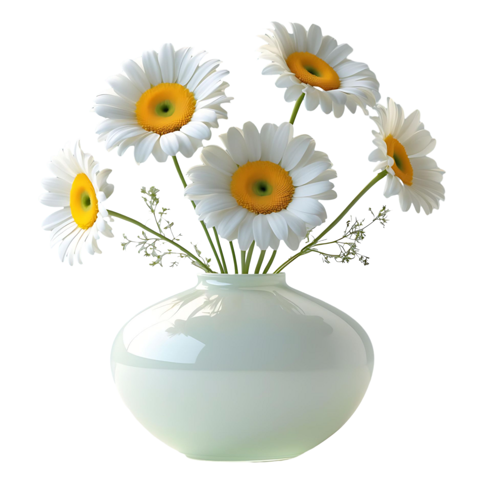 Elegant White Vase with Daisies High-Quality Transparent png
