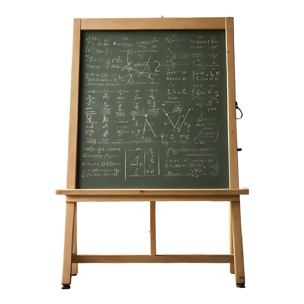 Wooden Framed Black Board with Math Writing High-Resolution png