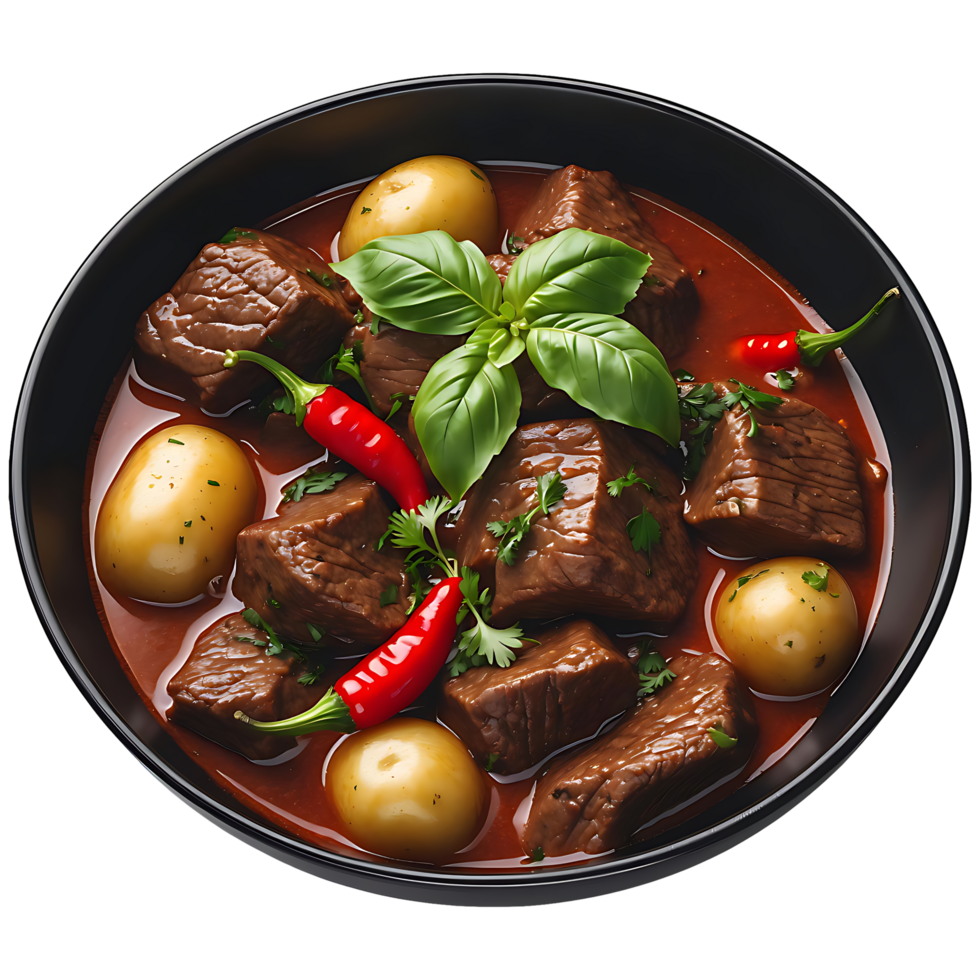 Authentic Slow-Cooked Meat Stew with Herbs Chili Transparent Background png