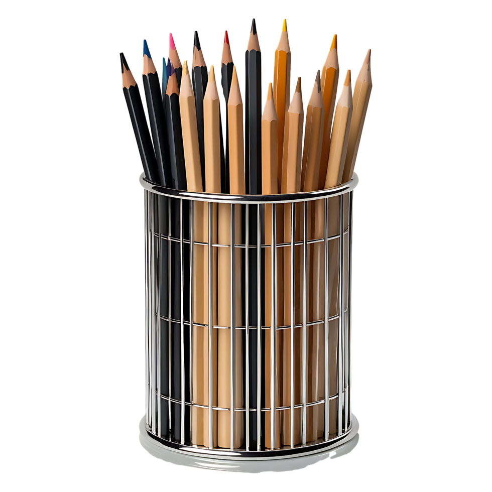 High-Resolution Image of Pencils in Metal Cup Transparent for Easy Editing png