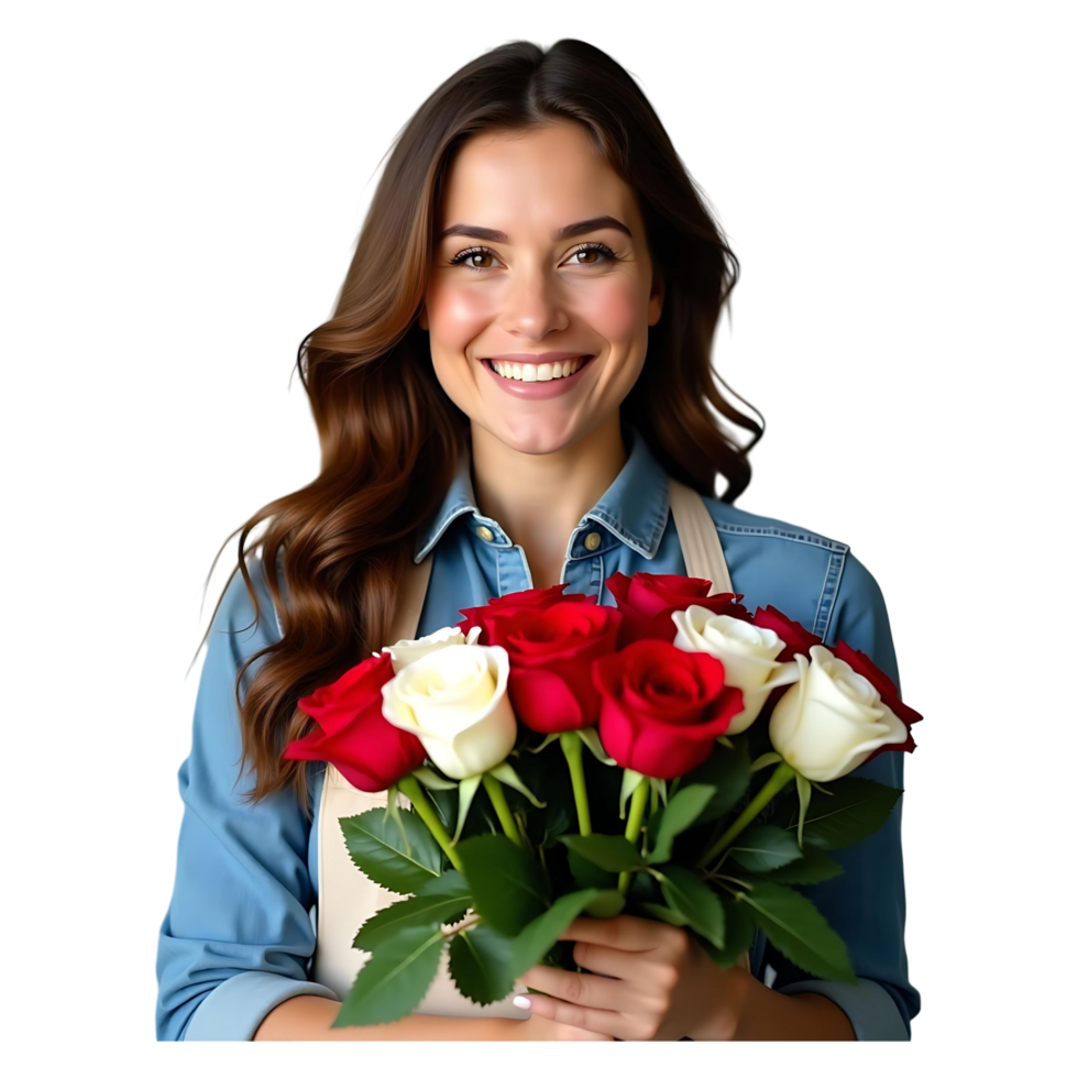 Charming Female Florist with Fresh Roses Elegant Floral Stock Photo png