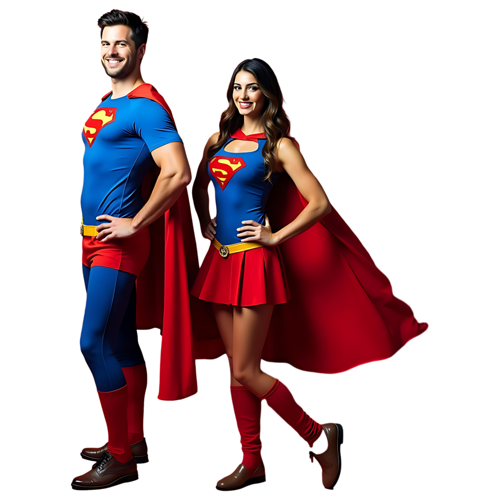 Dynamic Superhero Duo in Red Capes - Teamwork and Empowerment Concept png