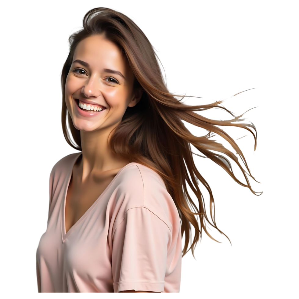 Smiling Young Woman with Healthy, Shiny Hair Ideal for Beauty Advertisements png