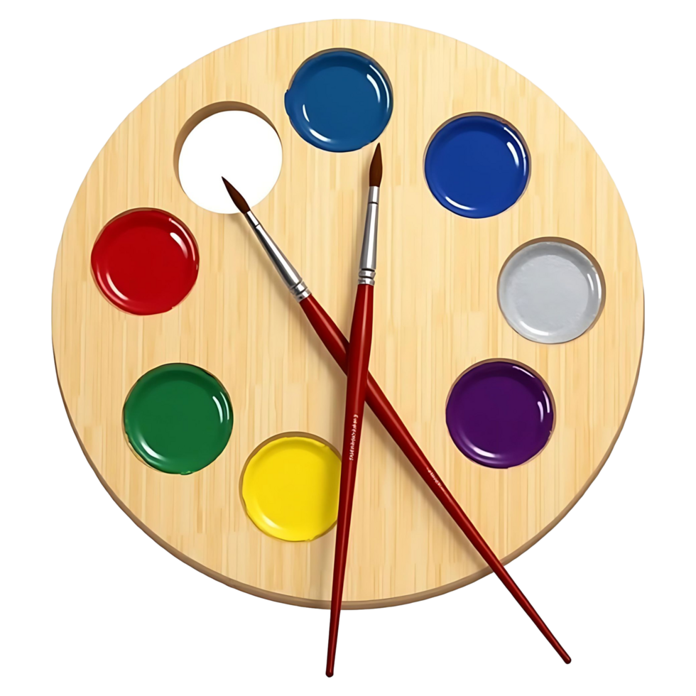Classic Wooden Paint Palette with Brush Strokes Ideal for Art Design Use png