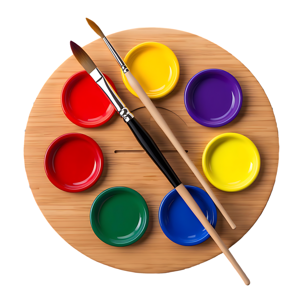 Painters Palette with Acrylic Colors and Brushes Royalty-Free Image png