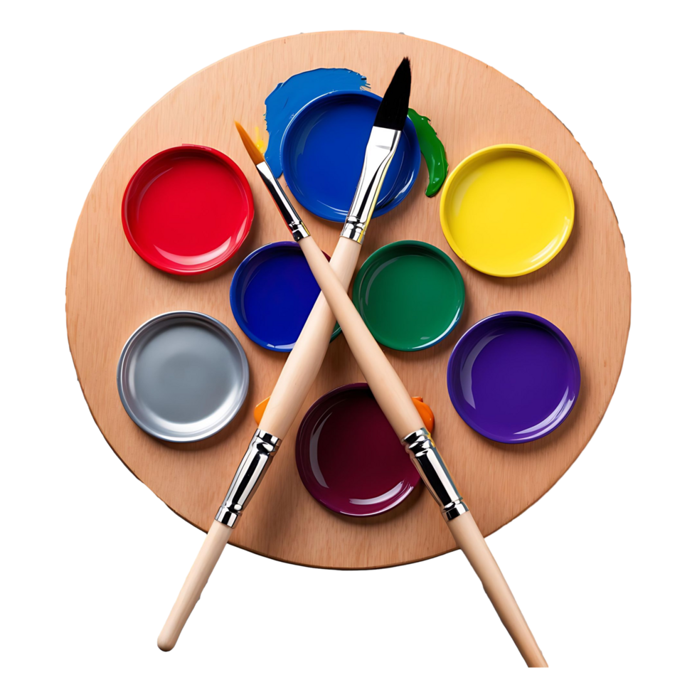 Colorful Paint Palette with Brushes Transparent Background png