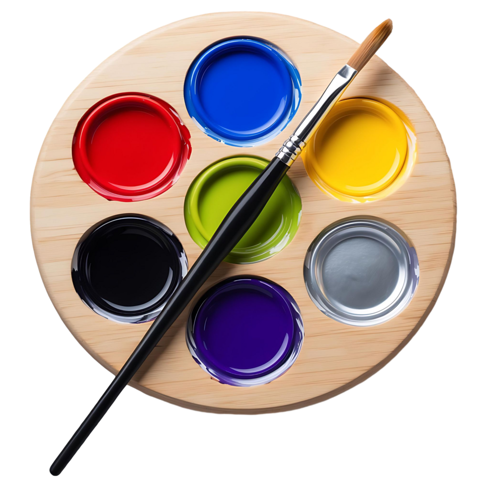 Wooden Artist Palette with Paint and Brushes High-Quality Stock Image png