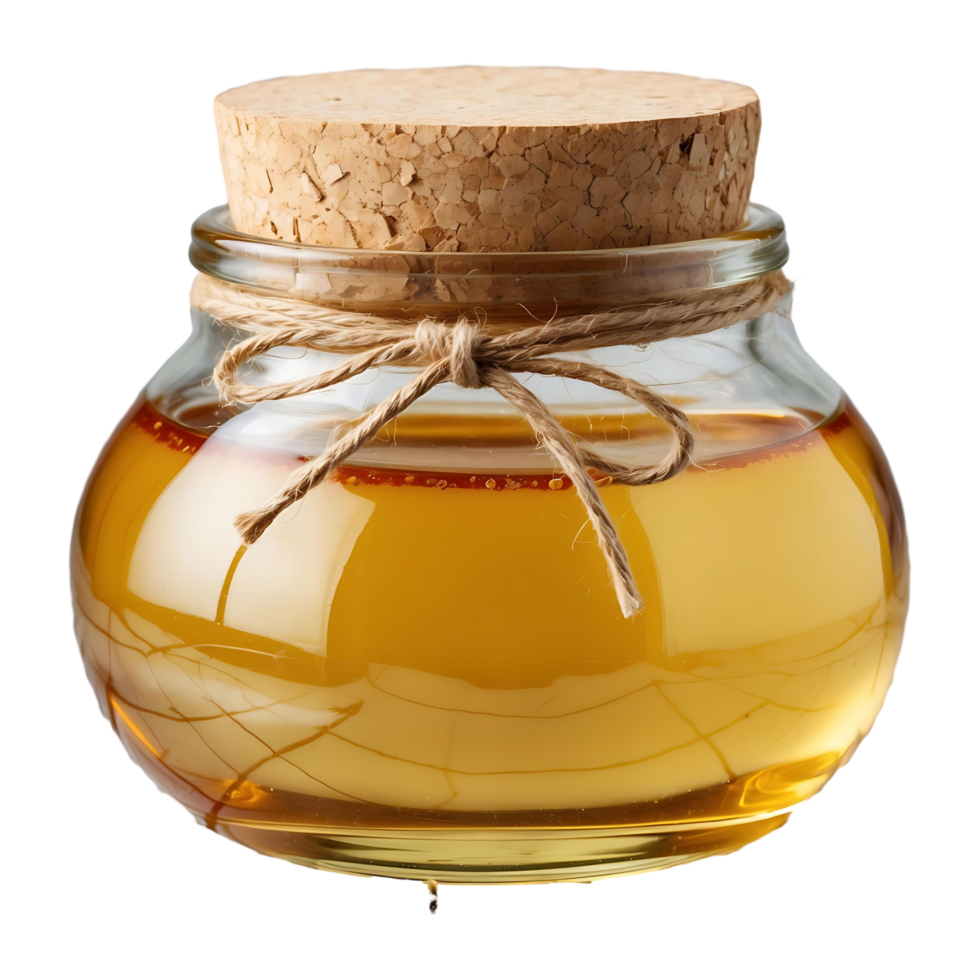 Sweet Golden Honey in Rustic Glass Container Transparent Background png