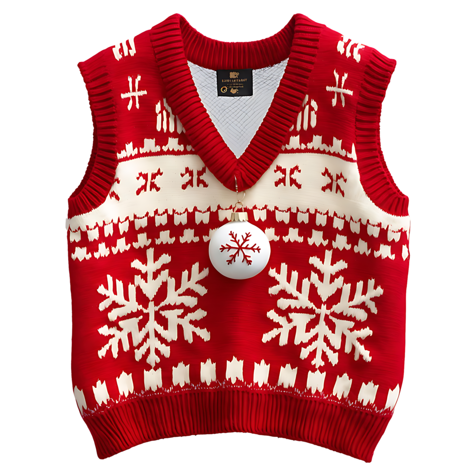 Holiday Party Sweater Vest with Decorative Ornament Transparent png