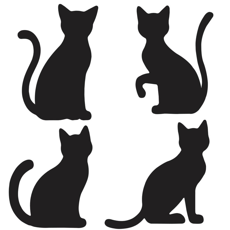 Set Of Black Cat Silhouettes. vector