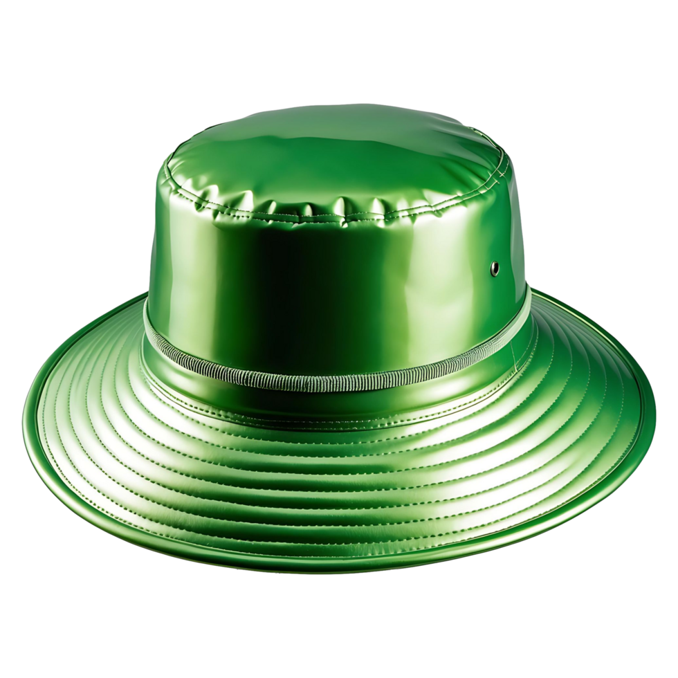Shiny Green Bucket Hat Fashionable Streetwear Accessory png