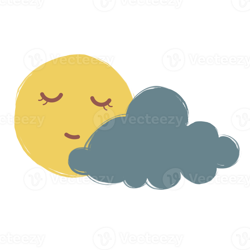 The full moon sleeps using a cloud as a pillow png