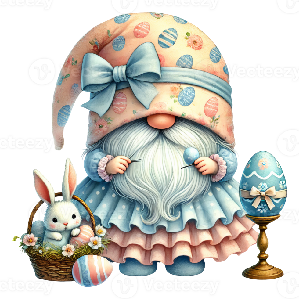 Easter gnome with eggs and rabbit isolated png