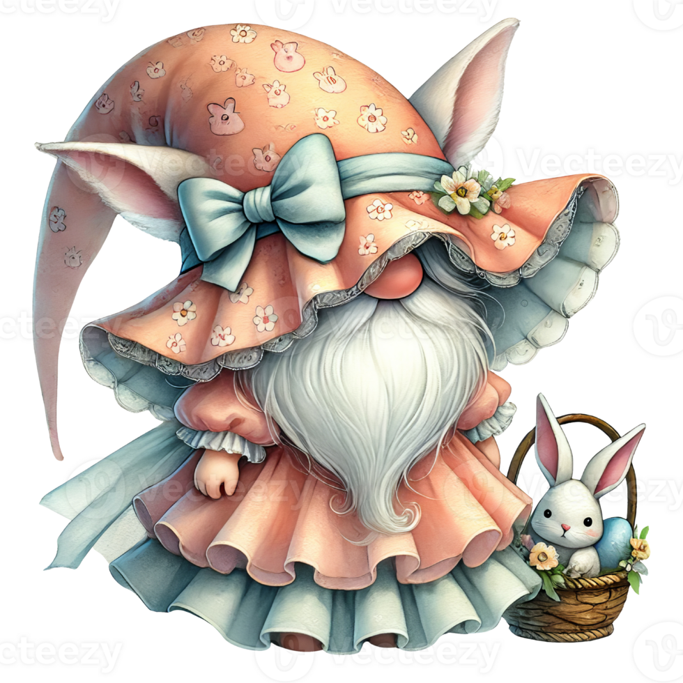 Easter day gnome with rabbit and egg png