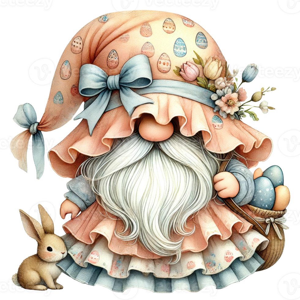 Easter day gnome carrying a bag with easter eggs png