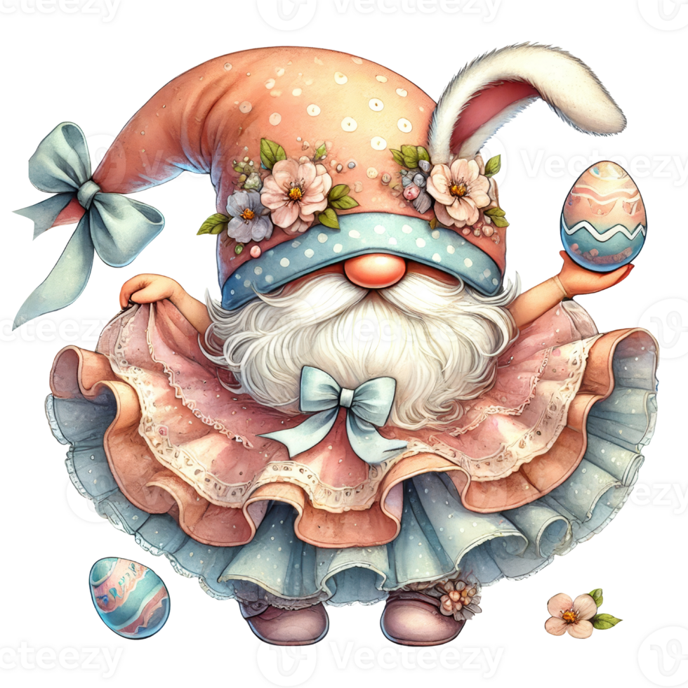 Gnome with rabbit and easter eggs isolated charm png