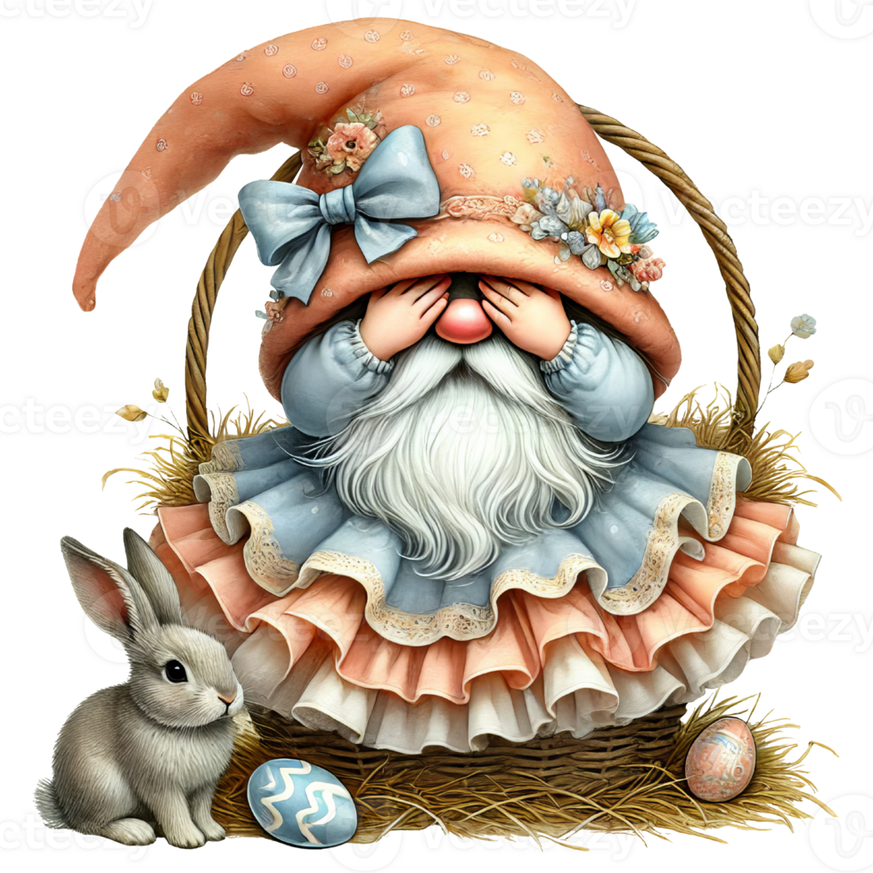 Easter day gnome cover your eyes with your hands in the basket png