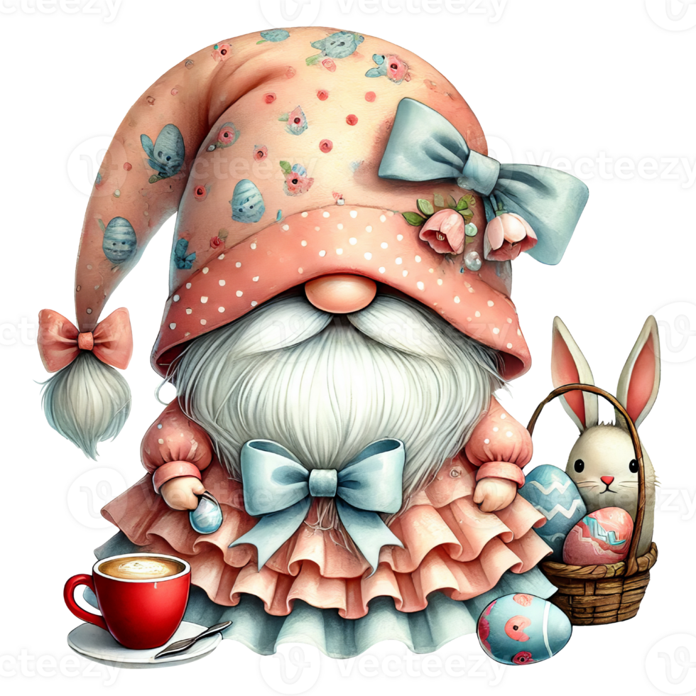Easter gnome with rabbit and eggs isolated cute art png