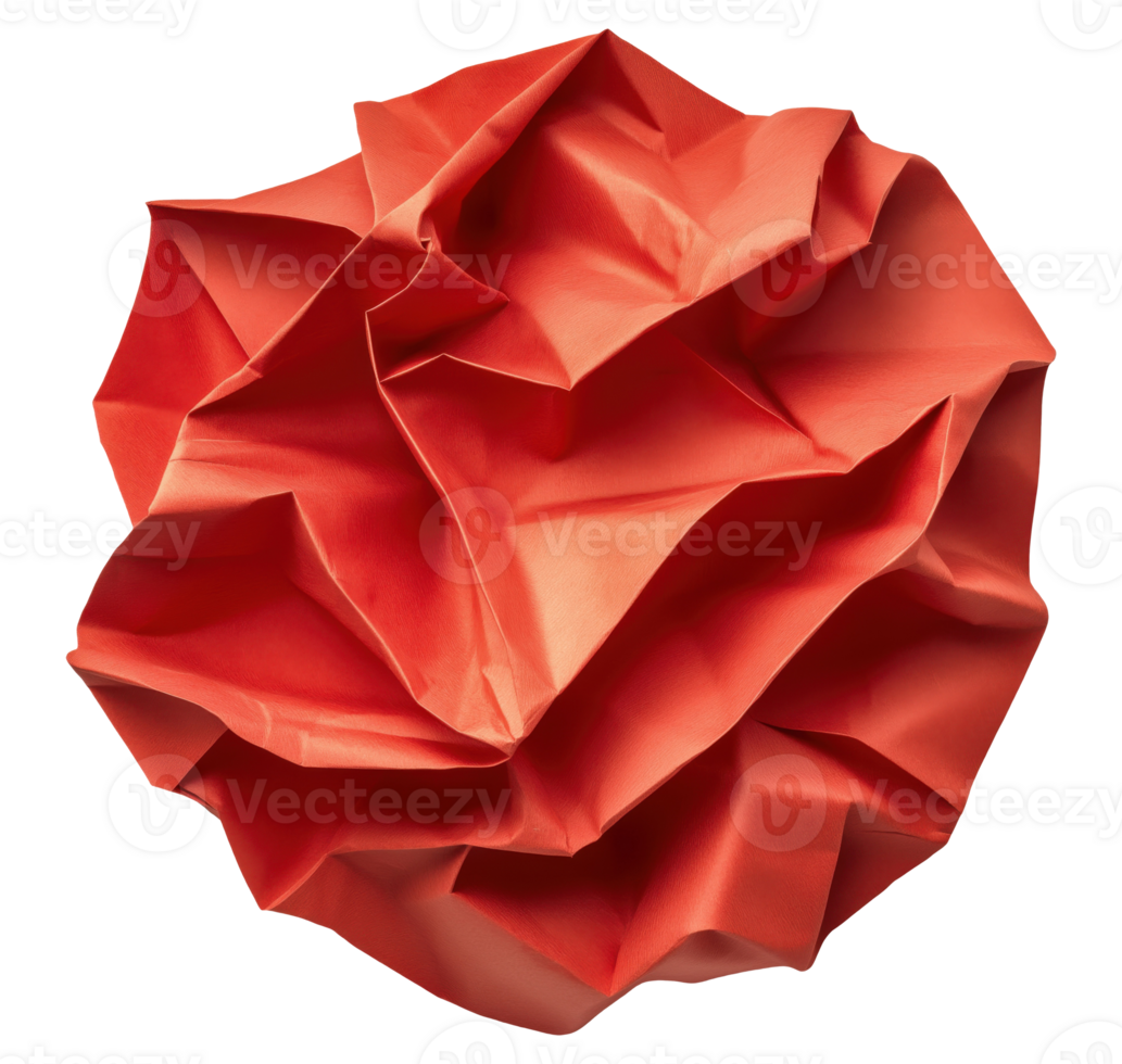 Crumpled red craft paper sphere, isolated on a transparent background png