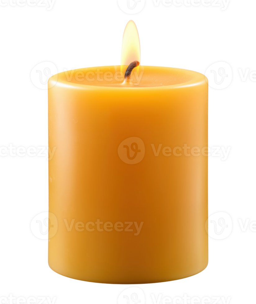 One small wax pillar candle isolated on transparent background png
