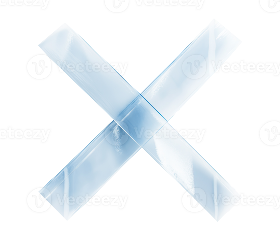 Cross of blue adhesive tape strips isolated on transparent background png
