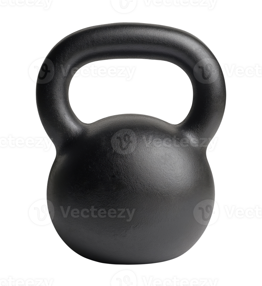 Solid black kettlebell with a handle isolated on a transparent background png