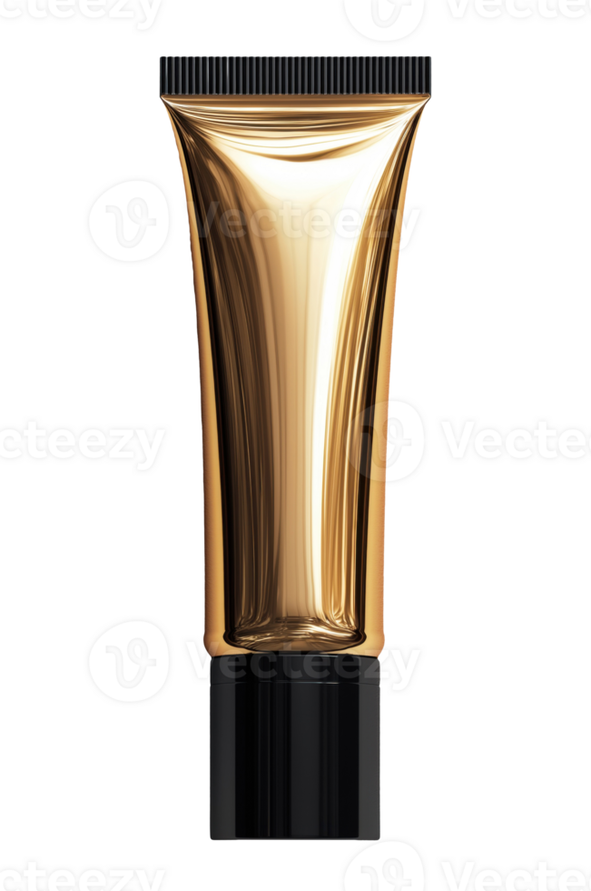 Gold colored tube of makeup with black cap isolated on a transparent background png