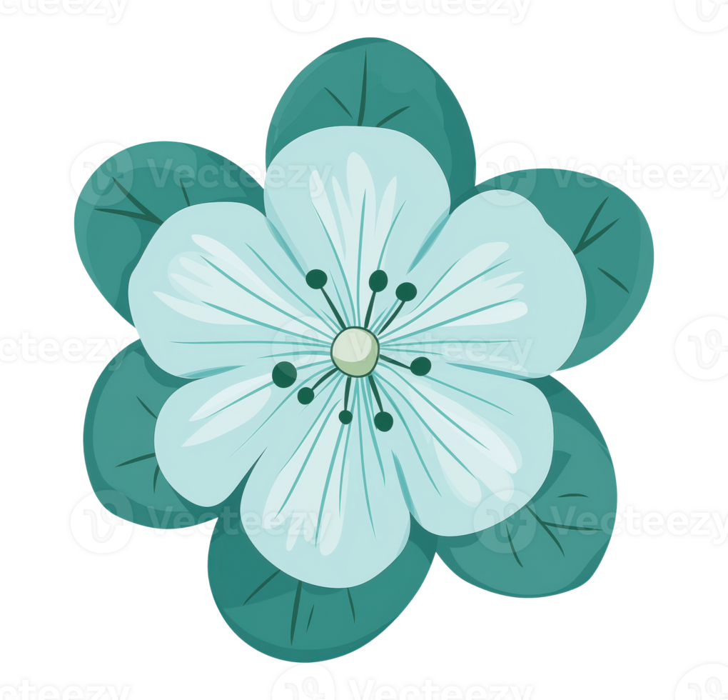Abstract mint colored flower illustration, isolated on a transparent background png