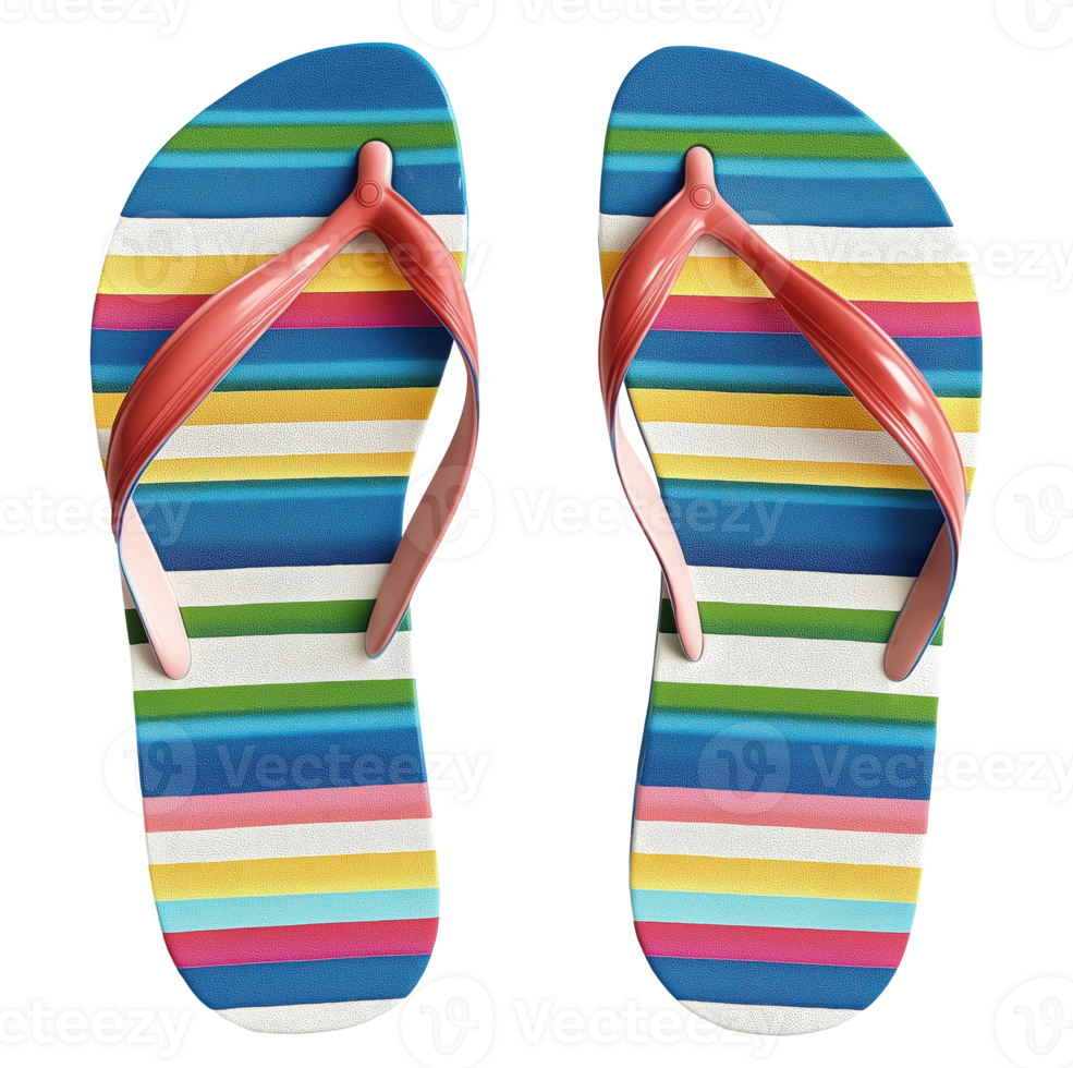 Striped beach flipflops isolated on transparent background png