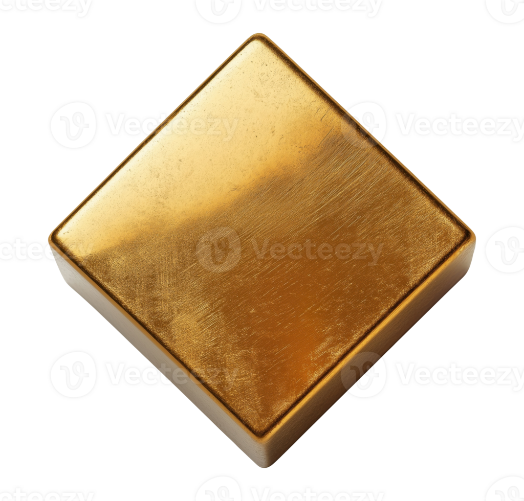 Shiny gold cube isolated on a transparent background, top view png