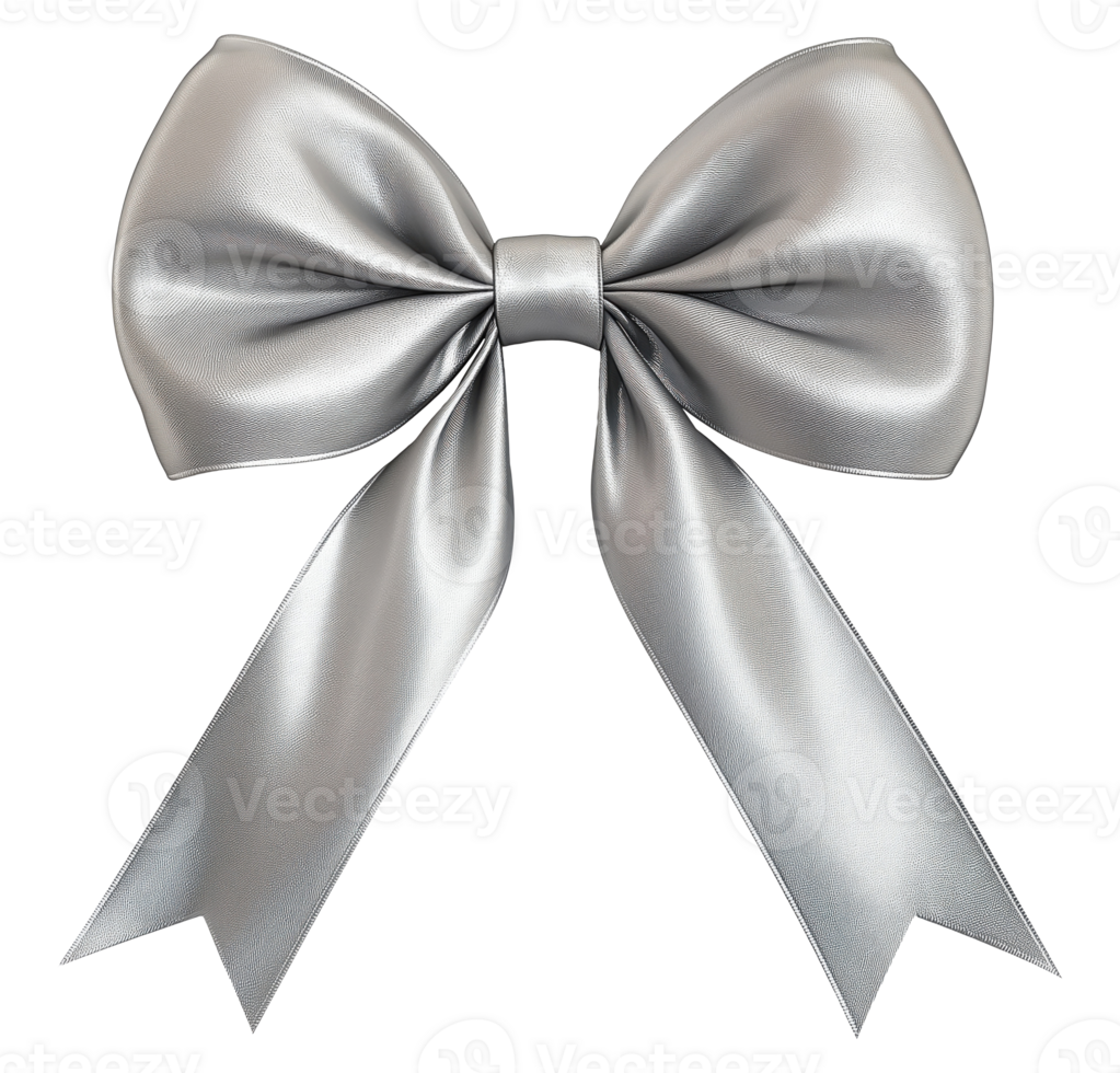 Elegant shiny silver ribbon bow isolated on a transparent background png