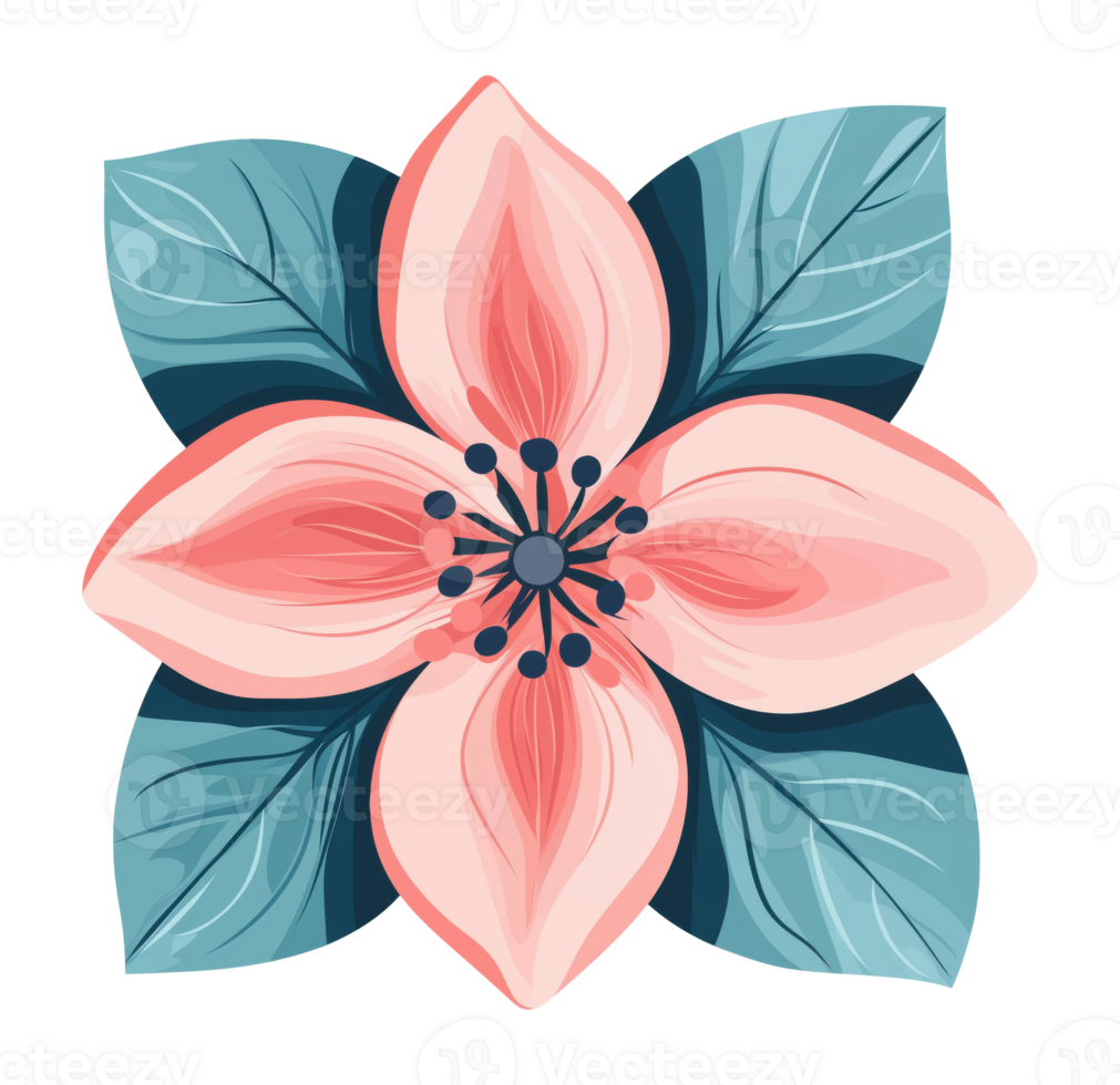 Abstract Pink Flower with Leaves png