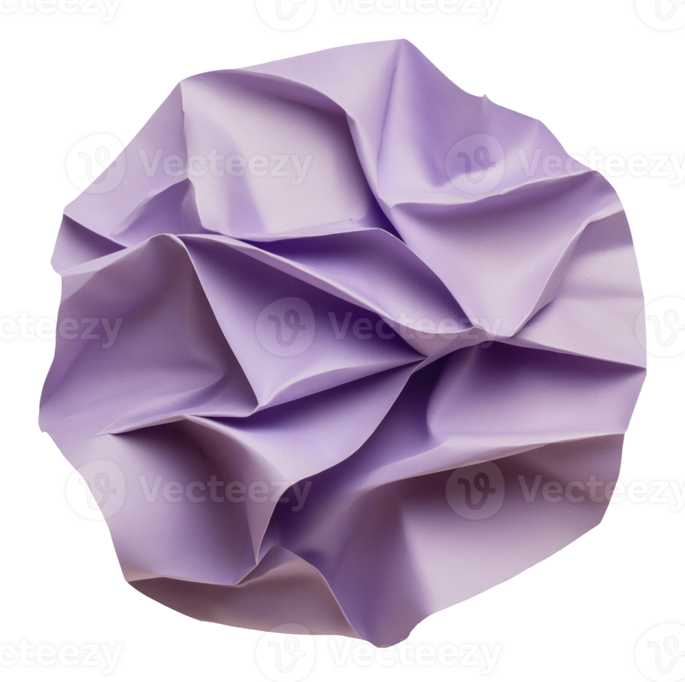 Wrinkled purple paper ball isolated on transparent background png